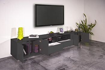 Moderno porta tv extra large in appoggio in finitura antracite laccato lucido