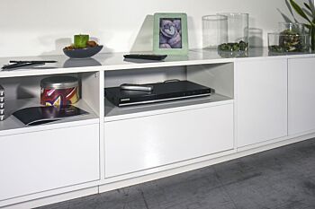 Moderno porta tv in appoggio in finitura bianco laccato lucido 