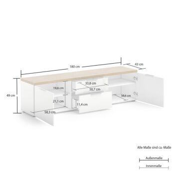 Mobile tv colore Bianco lucido con top Rovere