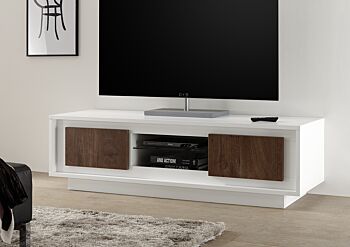 Porta TV a 2 ante Bianco opaco e cognac