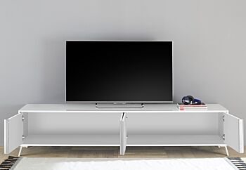Parete attrezzata moderna, 6 ante battenti, finitura Bianco Lucido