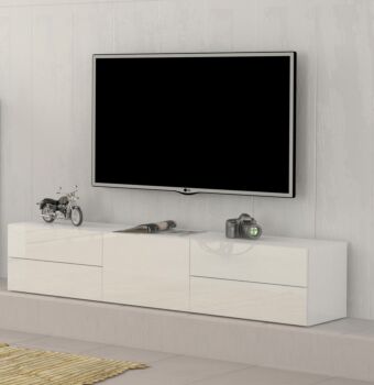 Mobile porta tv un'anta e 4 cassetti in finitura Bianco laccato lucido