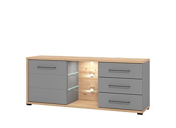 Porta tv 3 cassetti 1 anta, finitura Grigio grafite e Rovere