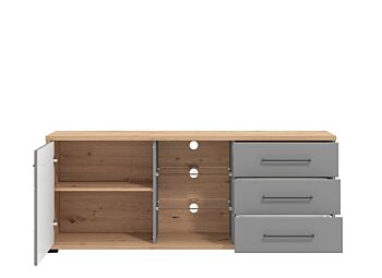 Porta tv 3 cassetti 1 anta, finitura Grigio grafite e Rovere