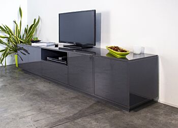 Porta tv laccato lucido antracite con cassetto centrale e quattro ante laterali