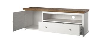 Porta TV composto da 1 anta e 1 cassetto, bianco frassinato e rovere 