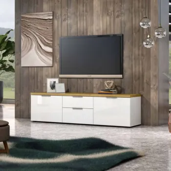 Mobile tv colore Bianco lucido con top Rovere