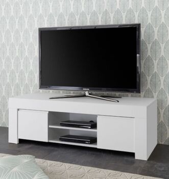 Porta tv moderno con maniglie a gola, Bianco opaco