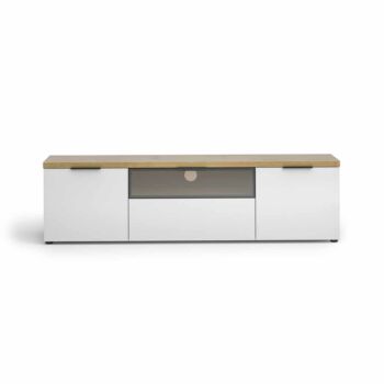 Porta TV colore Bianco lucido e Rovere chiaro