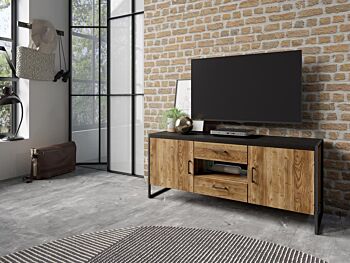 Porta TV piccolo finitura legno invecchiato e metallo nero