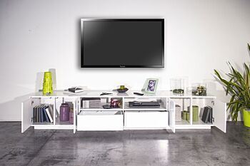 Moderno porta tv in appoggio in finitura bianco laccato lucido 