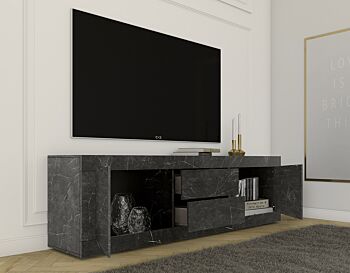 Porta TV moderno due ante battenti e due cassetti, effetto Marmo