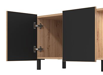 Mobile tv 160 cm con cassetto e due ante, finitura Rovere e Nero opaco