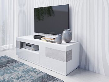 Porta TV e vetrina moderni bianco lucido e cemento