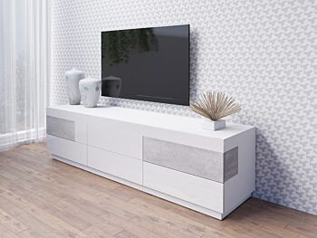 Pratico Porta TV L.206 grigio cemento e bianco lucido 