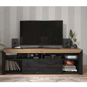 Porta tv in finitura Nero carbone e Rovere Zenzero Shop