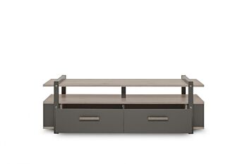 Porta TV industrial con 2 cassetti in finitura Antracite e Quercia