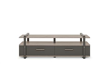 Porta TV industrial con 2 cassetti in finitura Antracite e Quercia