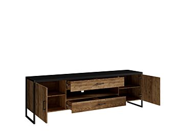 Porta TV grande finitura legno invecchiato e metallo nero