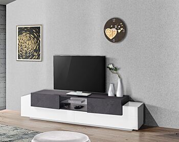 Offerta mobile porta tv bianco lucido e ardesia, 2 ante 2 ribalte
