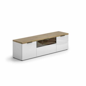 Porta TV colore Bianco lucido e Rovere chiaro