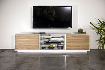 Moderno porta tv con due ante in noce caracalla e bianco lucido