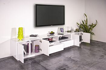 Moderno porta tv in appoggio in finitura bianco laccato lucido 