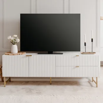 Porta TV bianco opaco stile nordico con gambe dorate Zenzero Shop