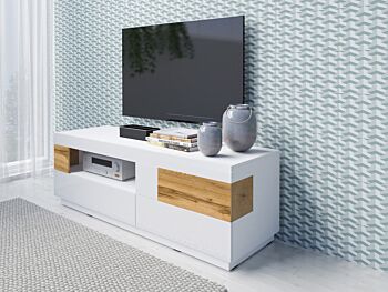 Salotto moderno, colore rovere naturale e bianco lucido 