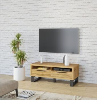 Salotto composto da 2 vetrine, porta TV e madia finitura quercia e metallo nero