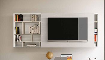 Libreria con porta scorrevole, porta tv sospeso