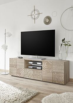 Base porta TV a 2 ante, 1 cassetto in rovere serigrafato