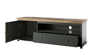 Porta TV composto da 1 anta e 1 cassetto, verde scuro e quercia