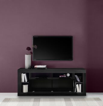 Moderno Porta TV con 1 anta ribalta, colore Nero frassinato