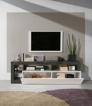 Soggiorno moderno composto da 2 madie e un portv Tv in finitura bianco e ossido