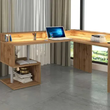 Scrivania angolare 2 vani portaoggetti, 180/160x90x60 h cm, Rovere Wotan