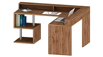 Scrivania angolare 2 vani portaoggetti, 180/160x90x60 h cm, Rovere Wotan
