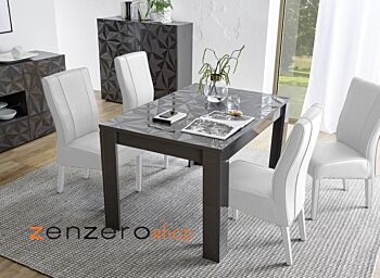 Tavolo moderno con serigrafia prismatica e 6 posti a sedere, finitura grigio lucido