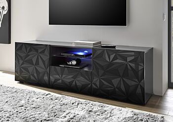 Base porta TV, 2 ante 1 cassetto, grigio laccato lucido con serigrafia prismatica
