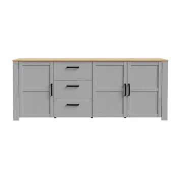 Madia Rovere riviera e Rovere grigio, 3 ante 3 cassetti, L.221 H.87
