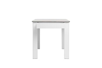 Tavolo moderno quadrato con cassetto, finitura Bianco con piano Cemento