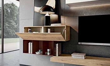 Parete attrezzata Made in Italy in finitura Legno bruciato, Bronzo e Moka