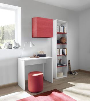 Set Zona Studio con Scrivania, Libreria e Pensile, Rosso e Bianco Opaco