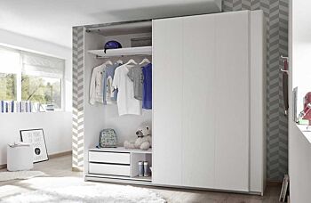 Cameretta moderna con letto in ecopelle e armadio vertigo bianco