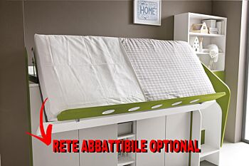 Soppalco per camerette con due posti letto, finitura Nebbia, Rovere ambra e Girasole