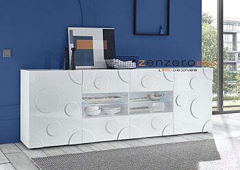 Madia Cerchio a 2 ante 4 cassetti, finitura bianco lucido, design moderno