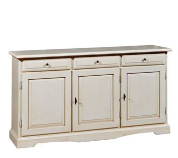 Credenza in legno finitura avorio patinato, con 3 porte e 3 cassetti 156x86