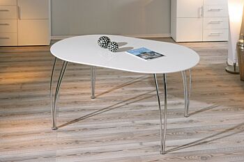 Tavolo allungabile, in mdf laccato bianco e metallo, 140x90 cm