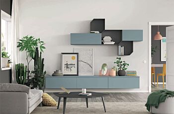 Parete attrezzata moderna in finitura Grigio titanio e Rovere gesso