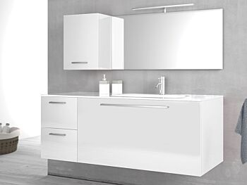 Composizione da Bagno con 3 cassetti soft-close e pensile reversibile, bianco lucido